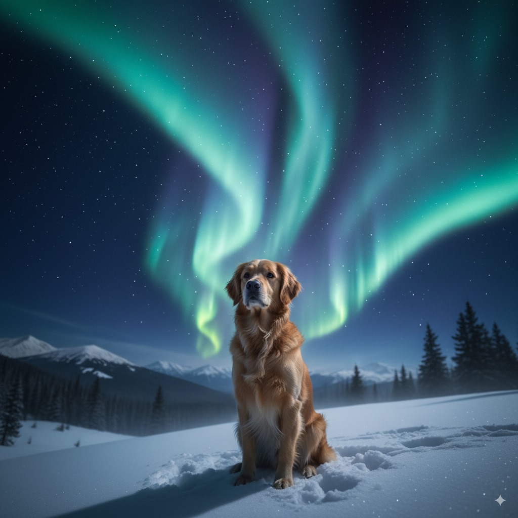 Pet portrait in Aurora Borealis style