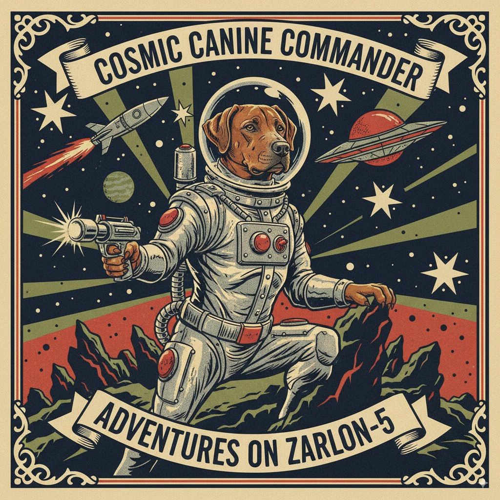 Pet portrait in Retro Sci-Fi Poster style