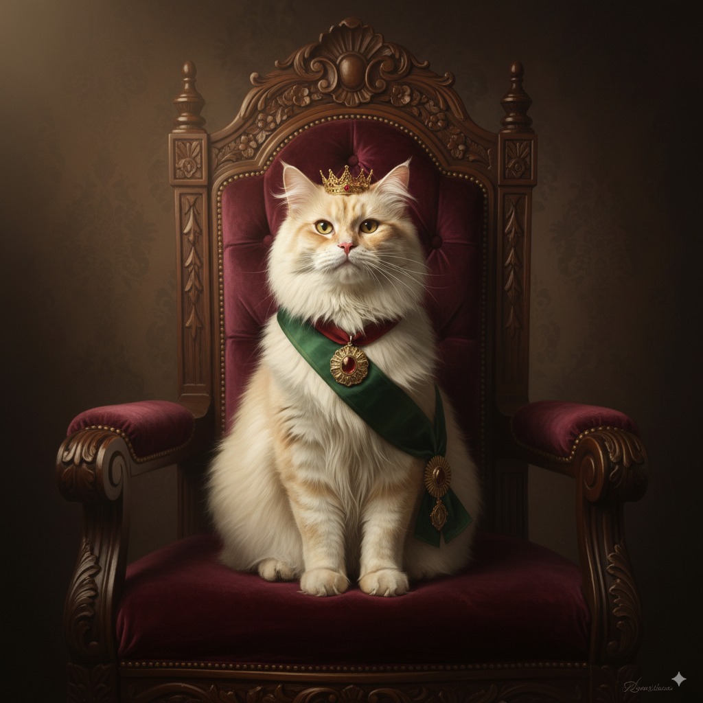 Pet portrait in Velvet Throne Royalty style